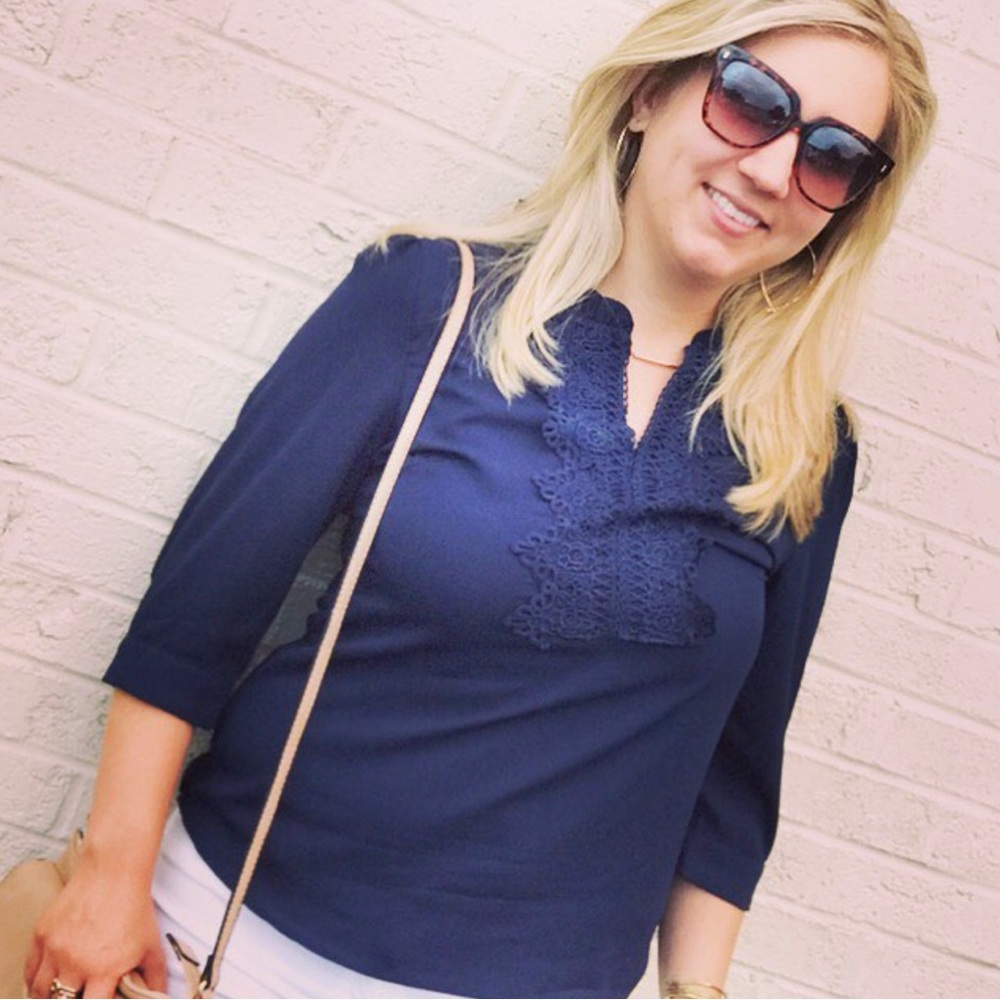 Navy Chiffon Top with Appliqué